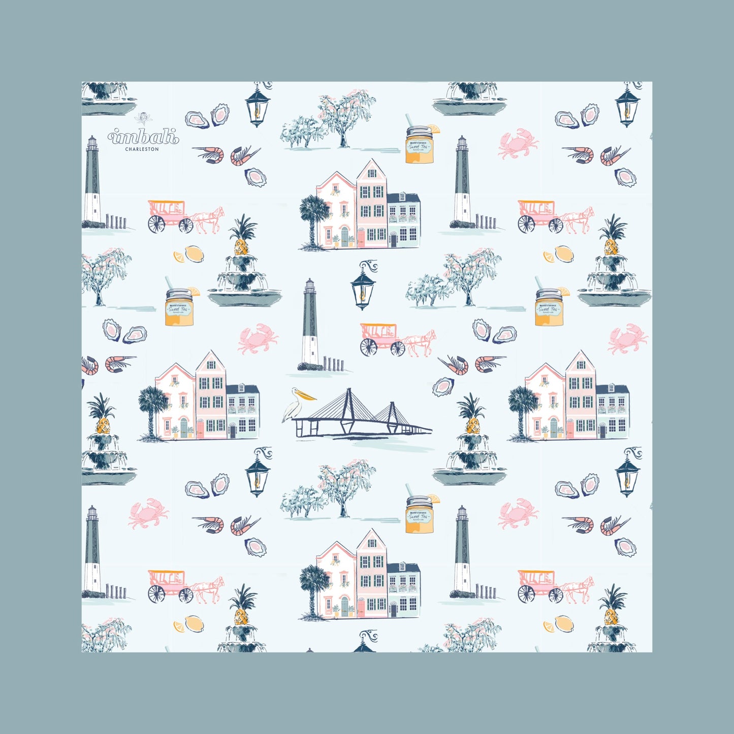 Charleston Icons Blue Scarf 25x25" | Icon Print