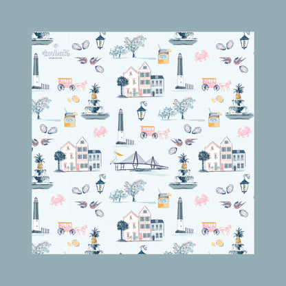 Charleston Icons Blue Scarf 25x25" | Icon Print