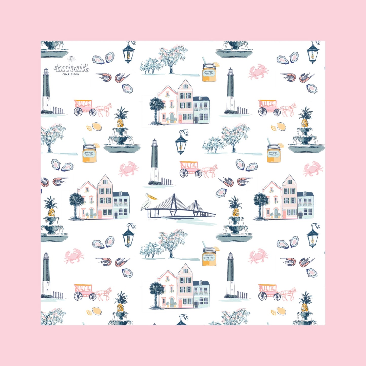 Charleston Icons Pink Scarf 25x25" | Icon Print