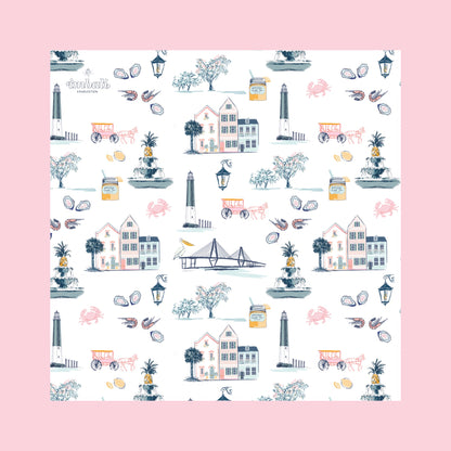 Charleston Icons Pink Scarf 25x25" | Icon Print