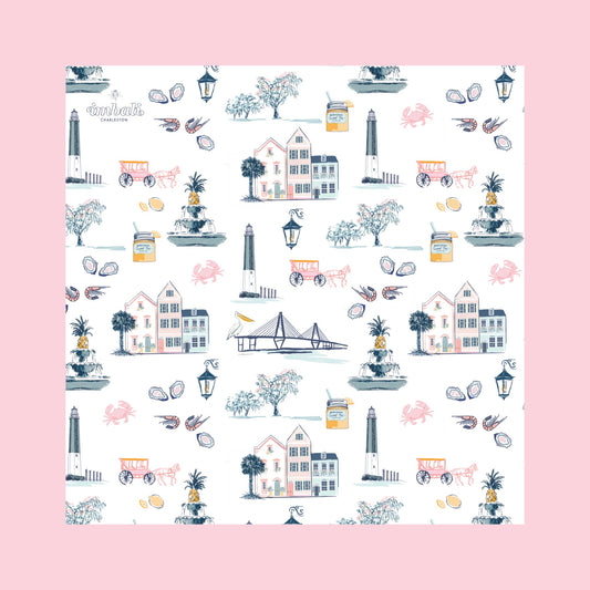 Charleston Icons Pink Scarf 25x25" | Icon Print