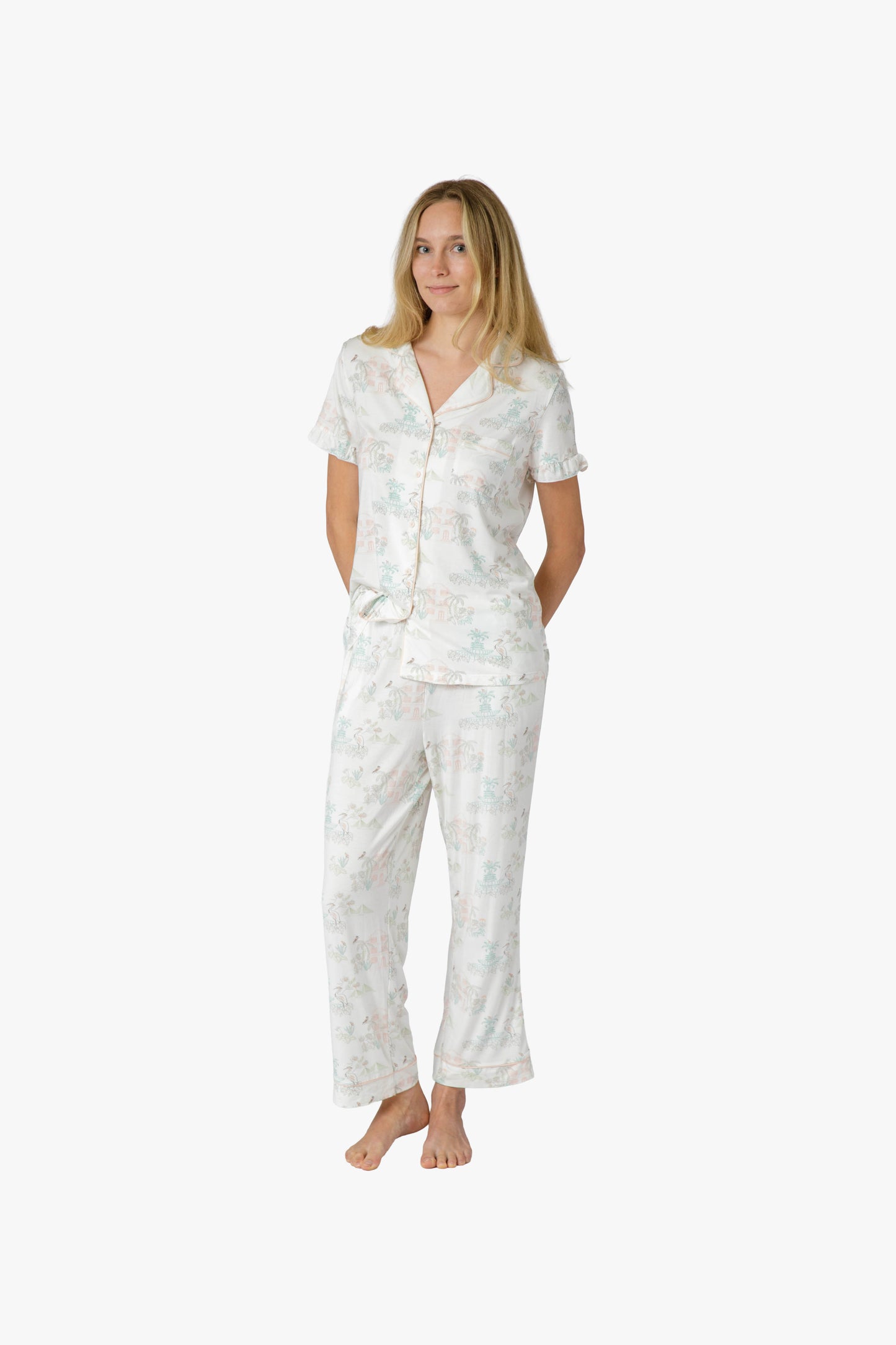 CHS Outline Multi Short Sleeve Crop PJ Set - Charleston Print PJs