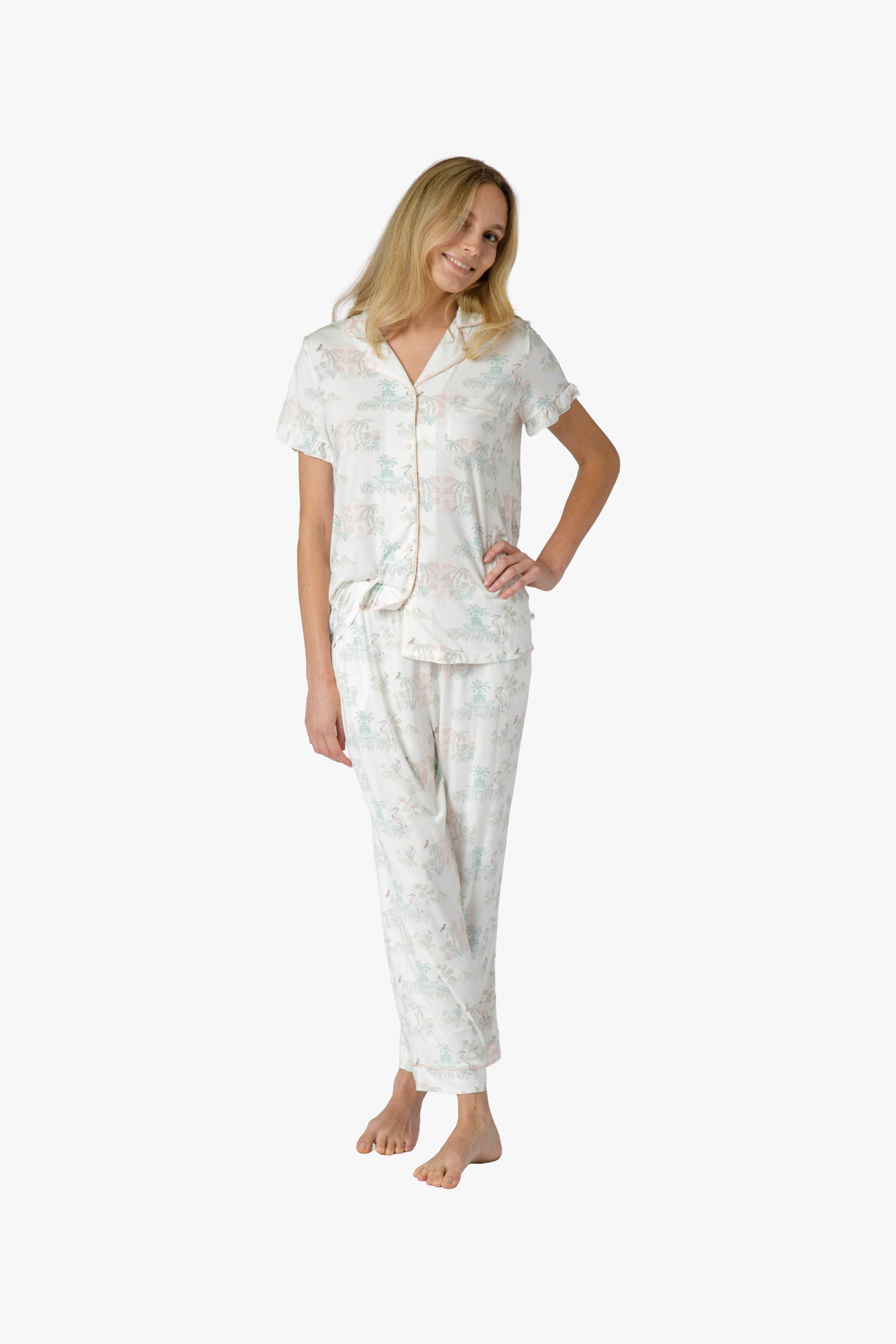 CHS Outline Multi Short Sleeve Crop PJ Set - Charleston Print PJs