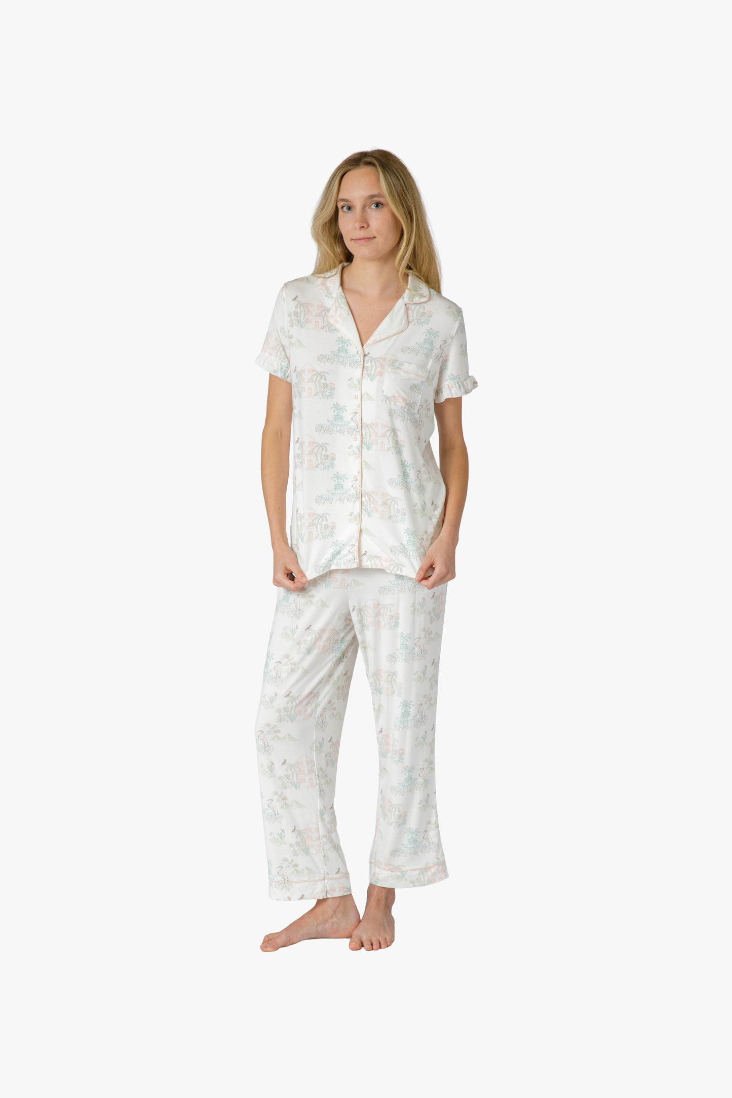 CHS Outline Multi Short Sleeve Crop PJ Set - Charleston Print PJs