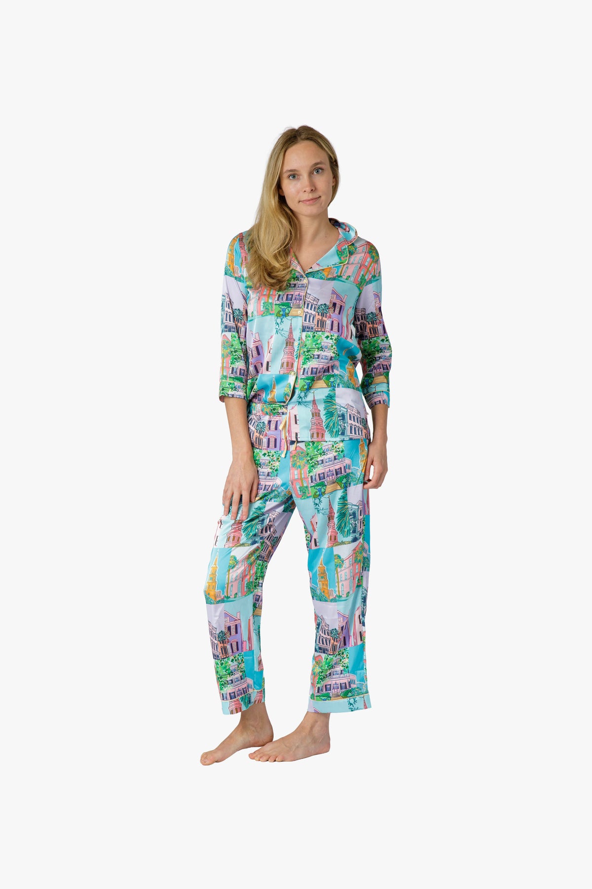 Charleston Pop Crop Top and Crop Pants Set - Charleston Print