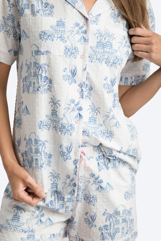 Charleston Toile Cotton Swiss Dot Button Down Short Set