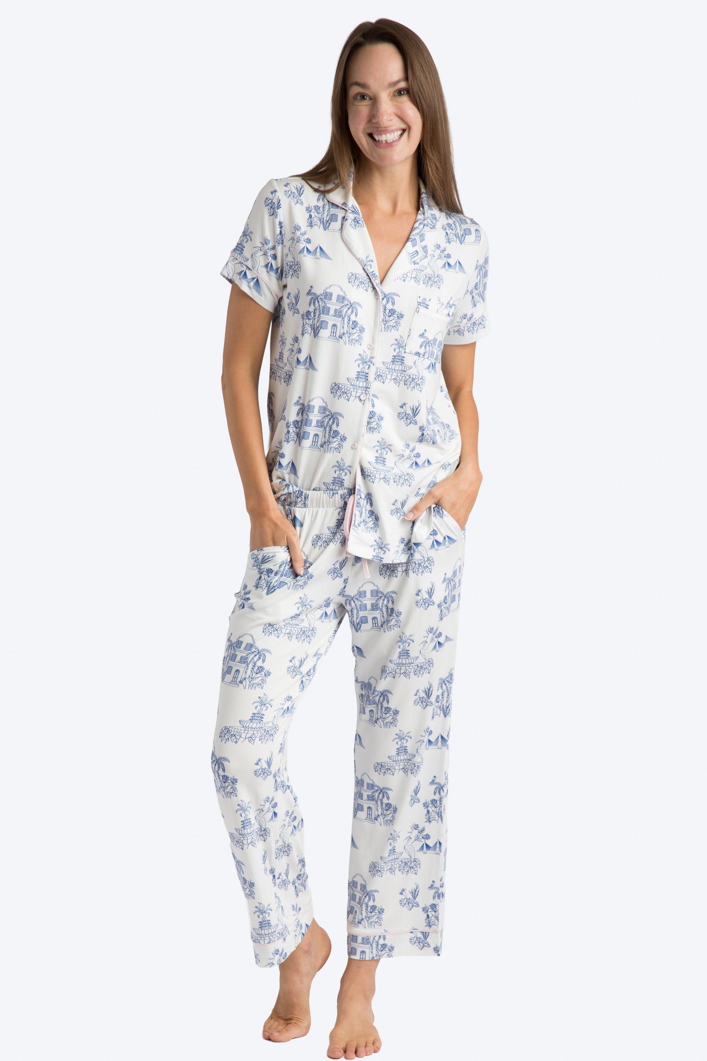 CHS Toile Modal Short Sleeve and Crop PJ Set - Charleston Print PJs