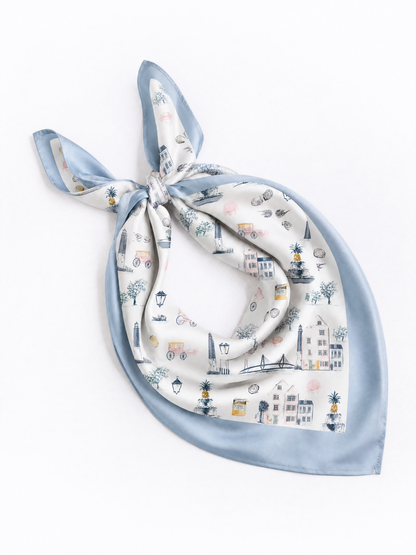 Charleston Icons Blue Scarf 25x25" | Icon Print