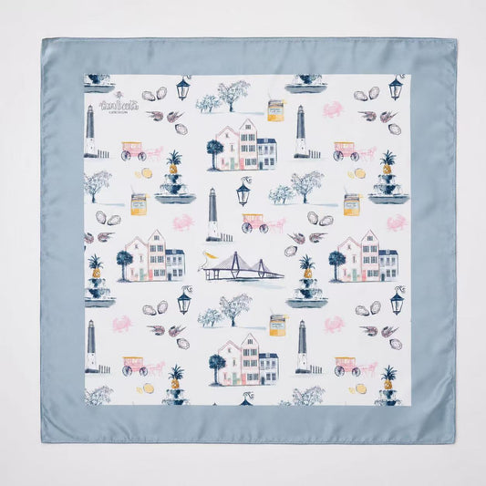 Charleston Icons Blue Scarf 25x25" | Icon Print