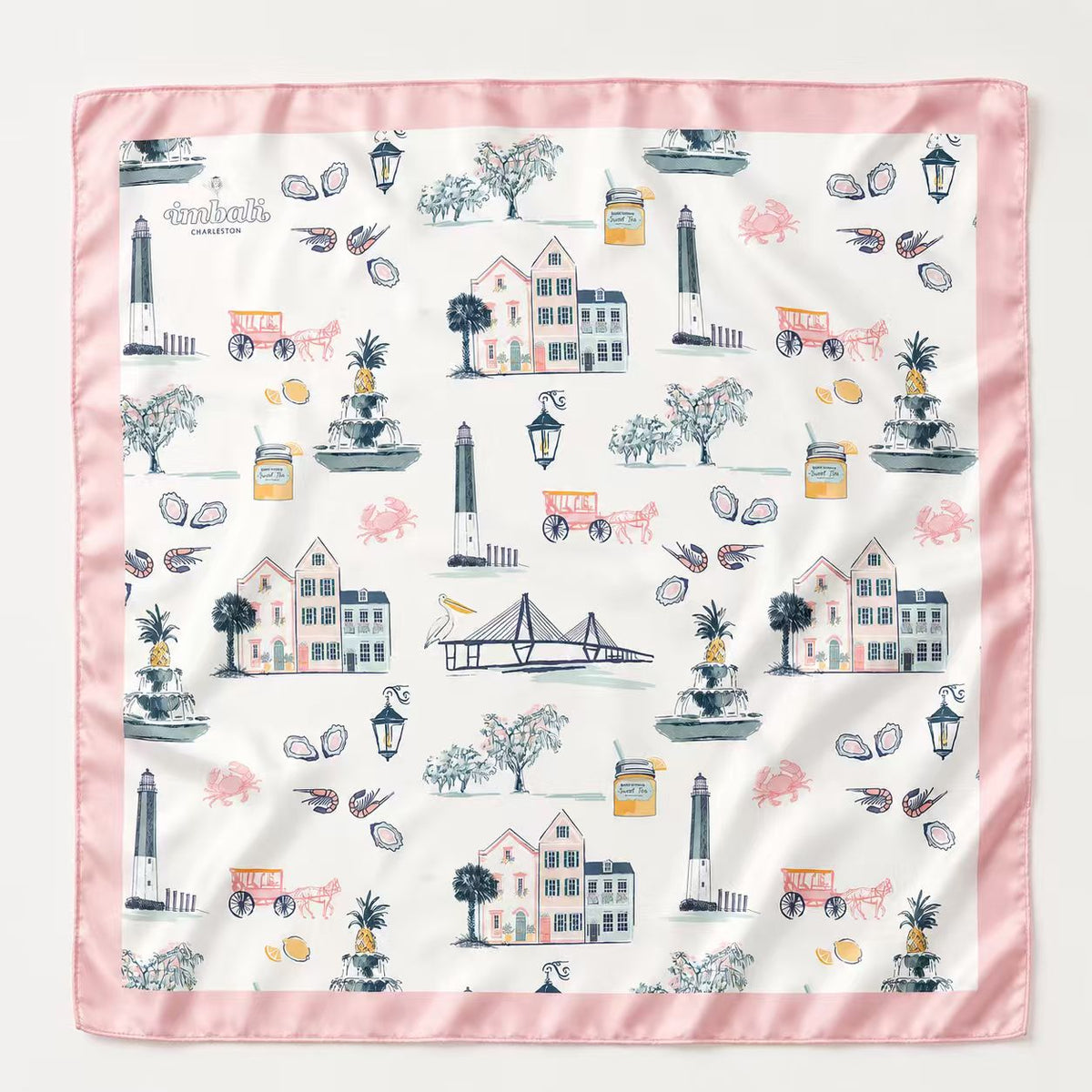 Charleston Icons Pink Scarf 25x25" | Icon Print