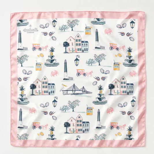Charleston Icons Pink Scarf 25x25" | Icon Print