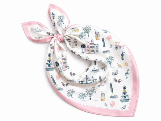 Charleston Icons Pink Scarf 25x25" | Icon Print