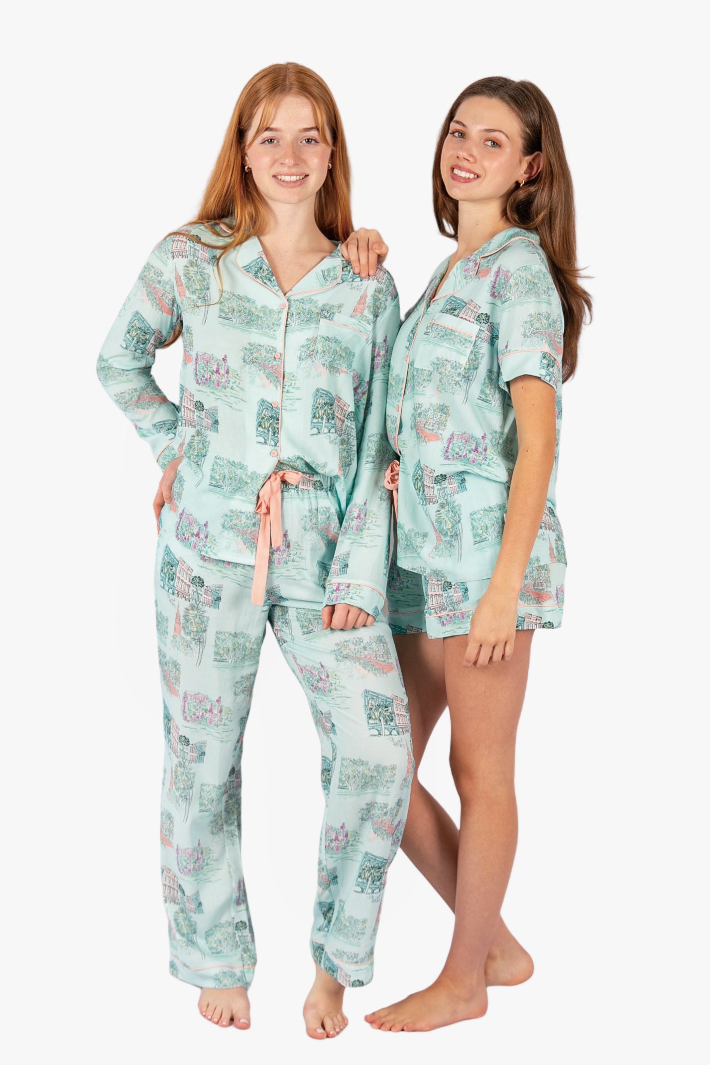 Charleston Scene Blue Button Down Pant Set