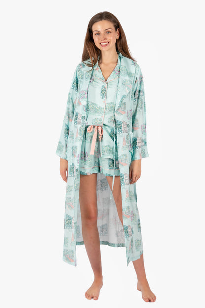 Charleston Scene Blue Short Sleeve Button Down Short Set