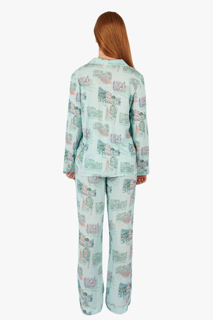 Charleston Scene Blue Button Down Pant Set