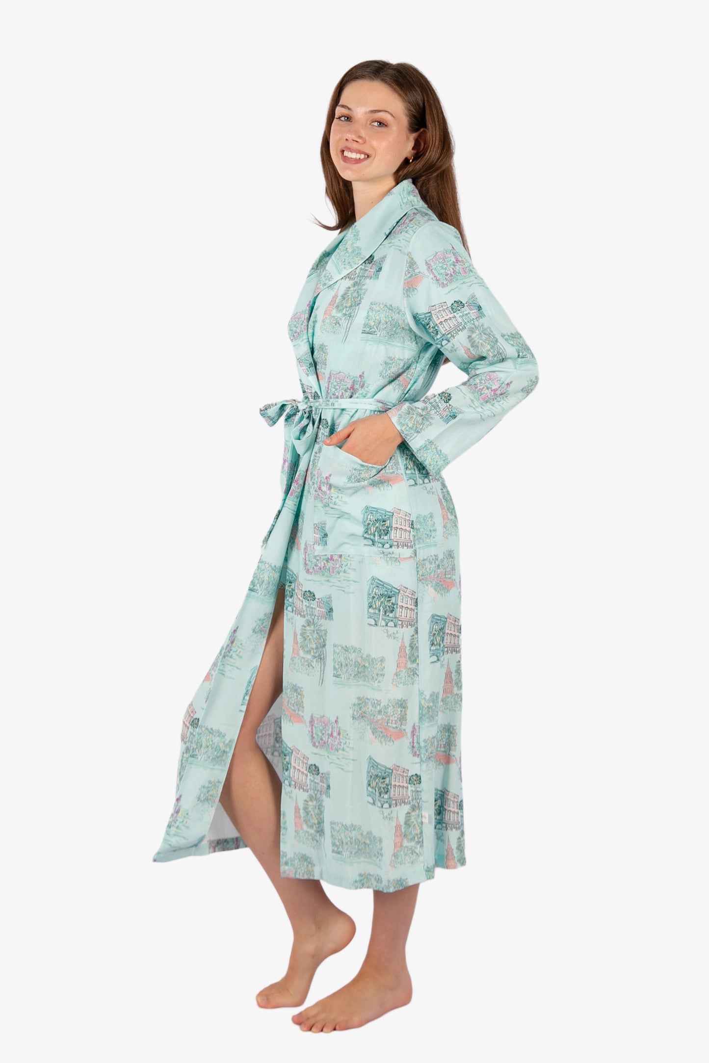 Charleston Scene Blue Full Length Robe