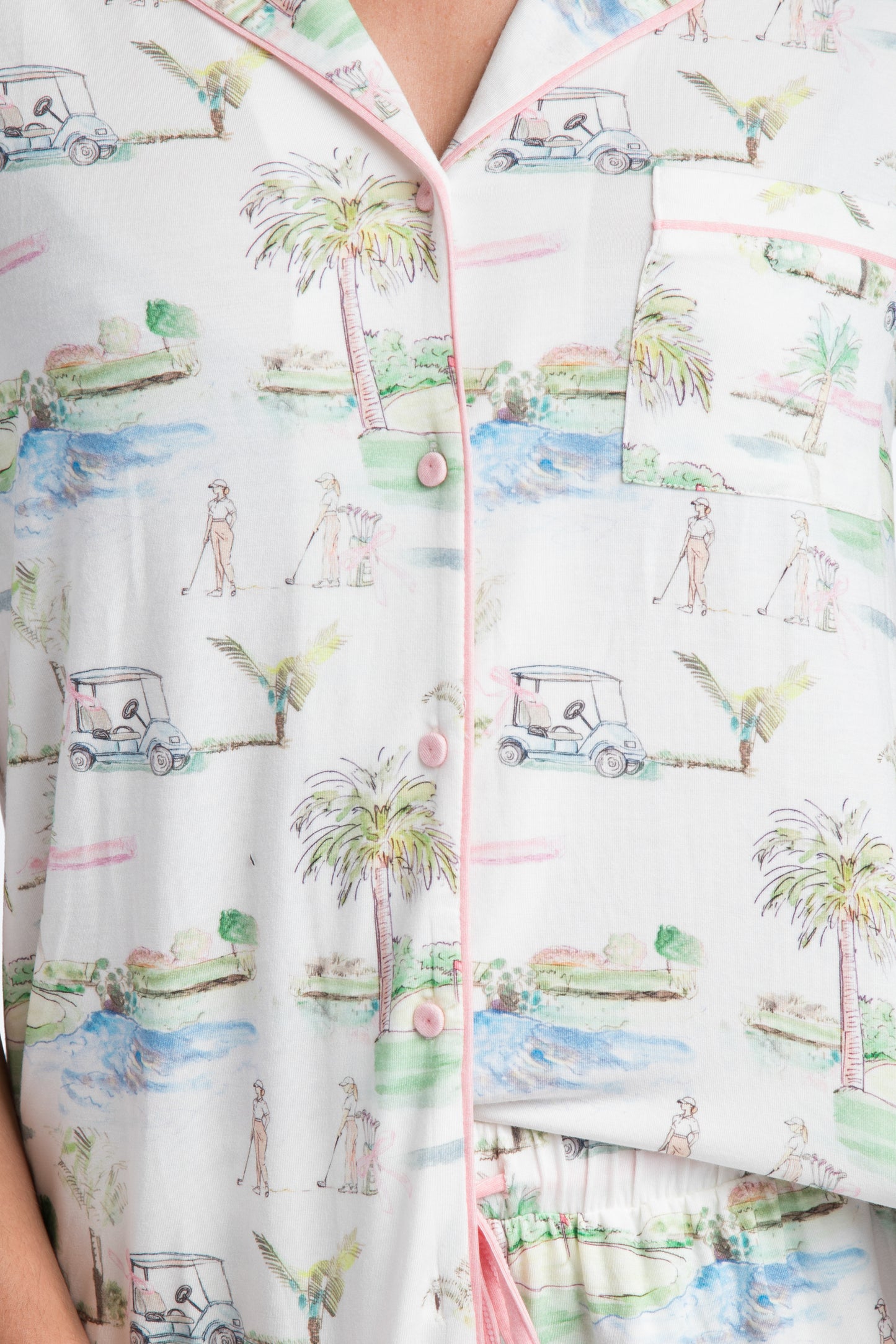 Golf Scene Button Down Modal Crop Set - Southern Golf Course Print