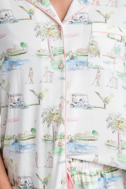 Golf Scene Button Down Modal Crop Set - Southern Golf Course Print