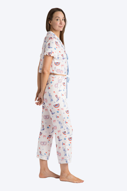 Happy 4th Pink Stripe Bow Tie Top and Crop Pant Set