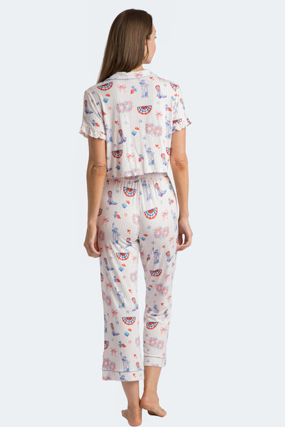 Happy 4th Pink Stripe Bow Tie Top and Crop Pant Set