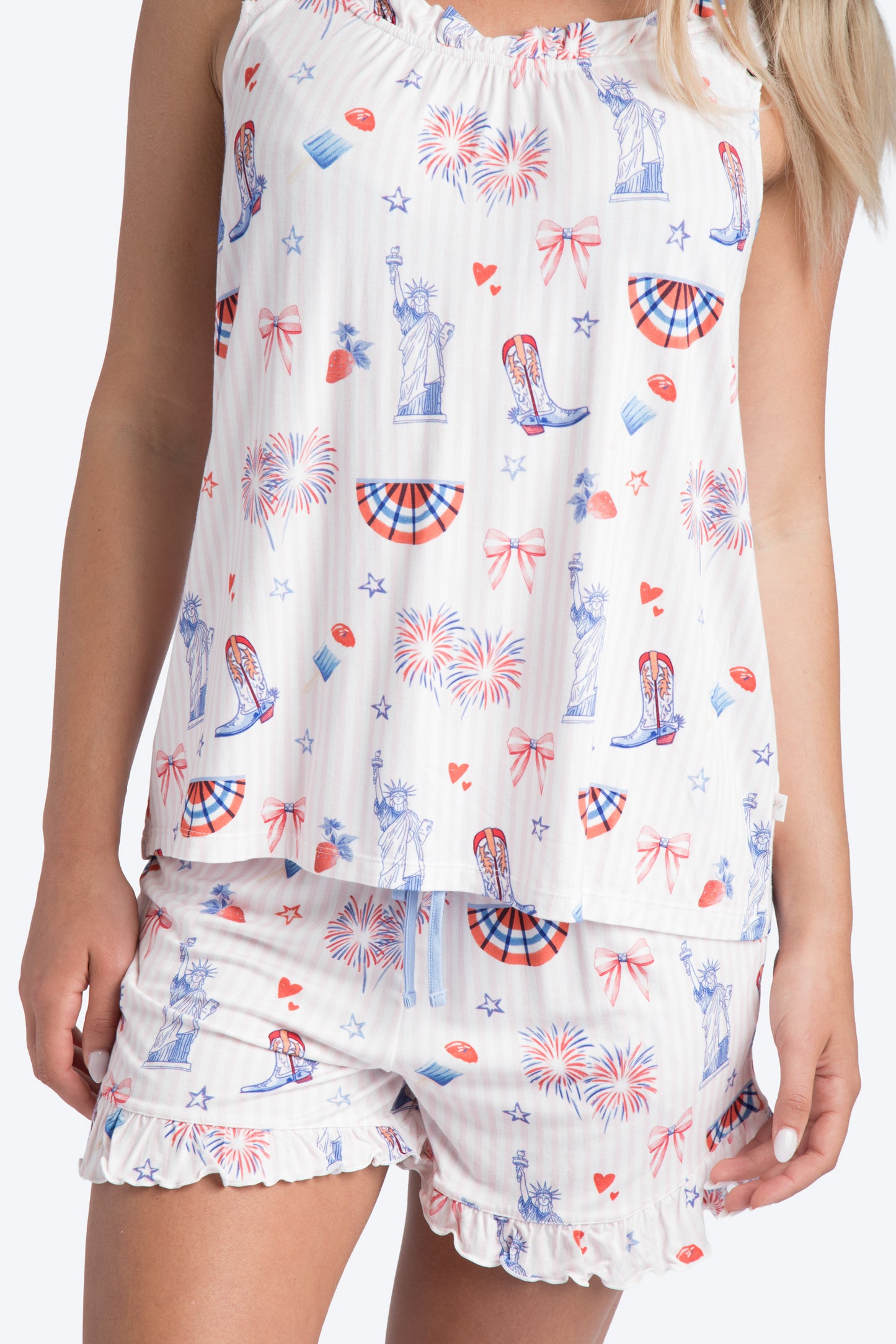 Happy 4th Pink Stripe Ruffle Cami Short Set