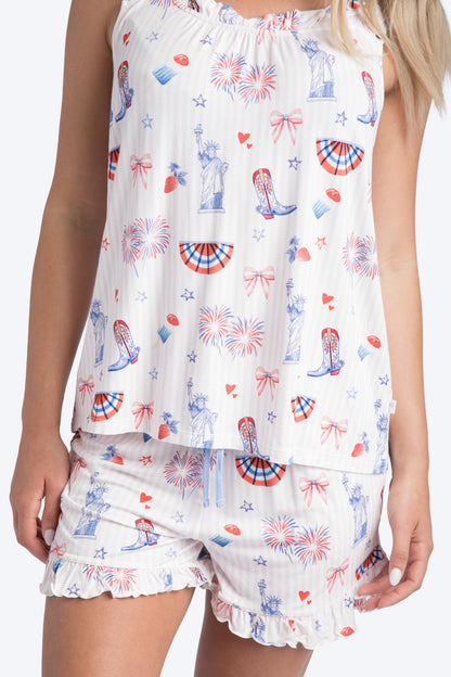 Happy 4th Pink Stripe Ruffle Cami Short Set