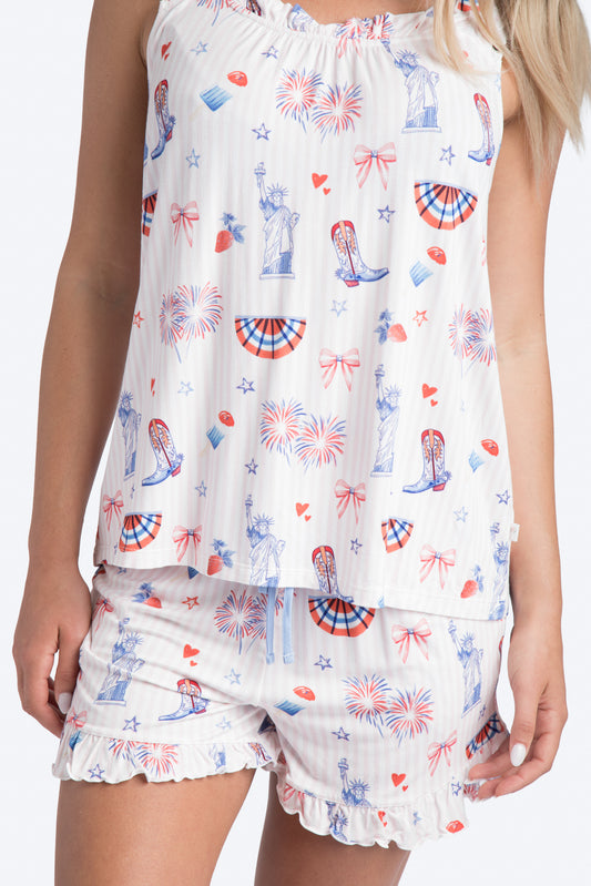 Happy 4th Pink Stripe Ruffle Cami Short Set