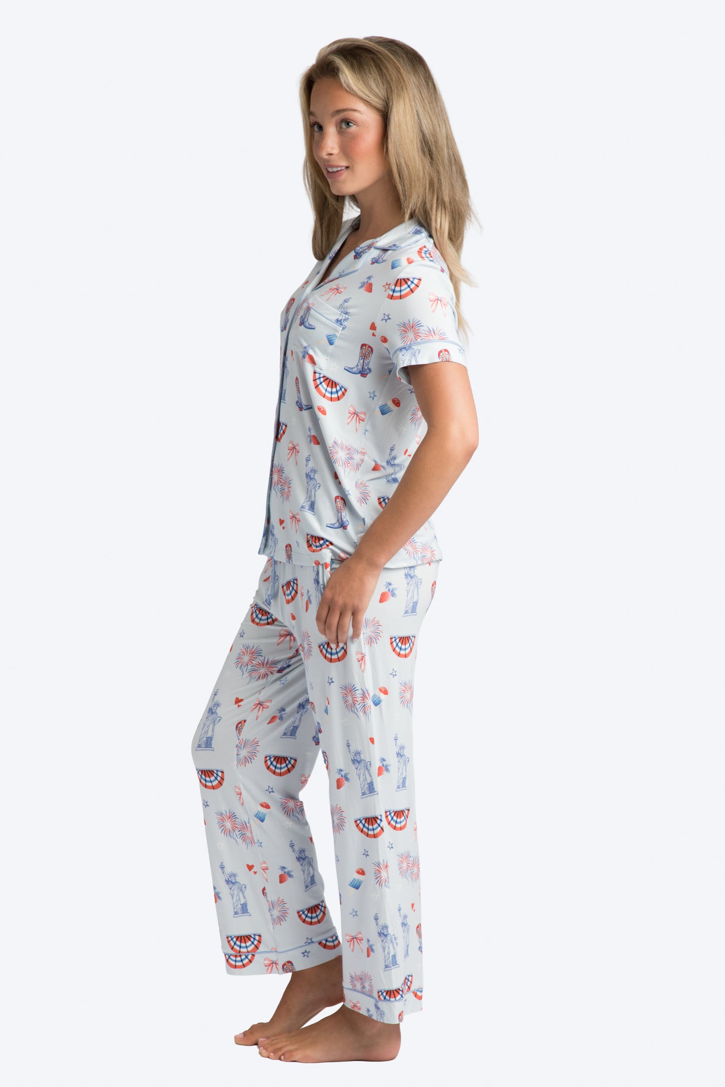 Happy 4th Blue Pajama Short Sleeve Crop Pant Set