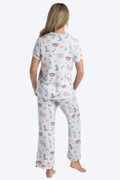 Happy 4th Blue Pajama Short Sleeve Crop Pant Set