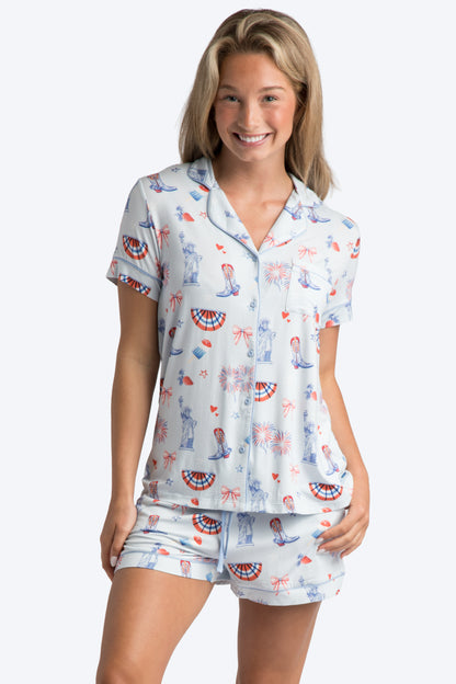 Happy 4th Blue Pajama Short Set