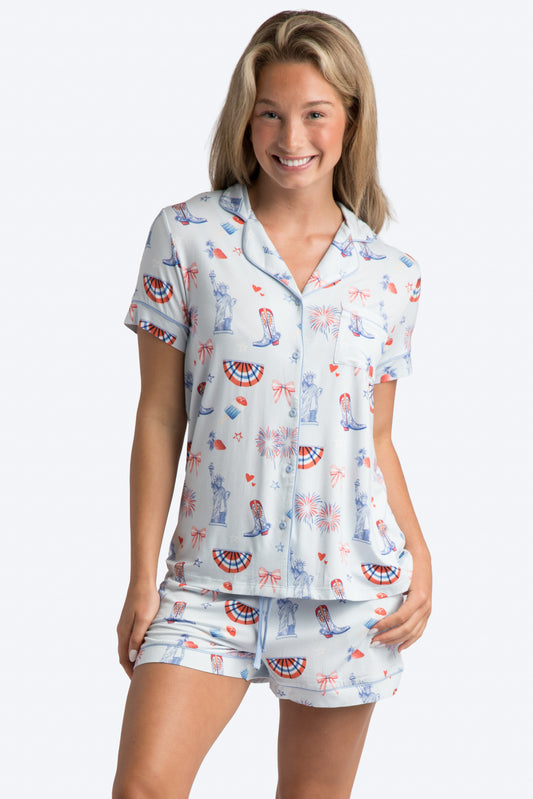 Happy 4th Blue Pajama Short Set