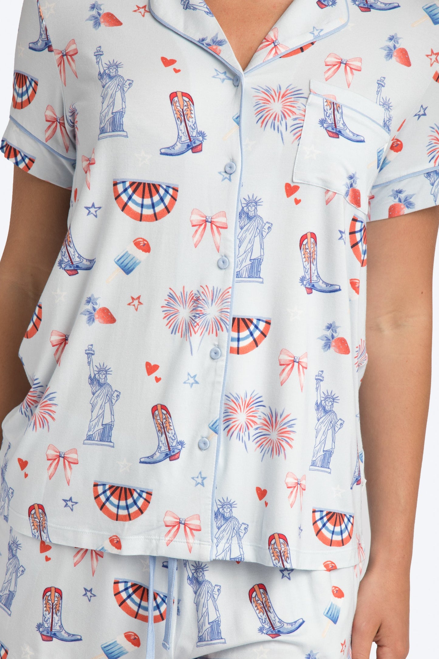Happy 4th Blue Pajama Short Sleeve Crop Pant Set