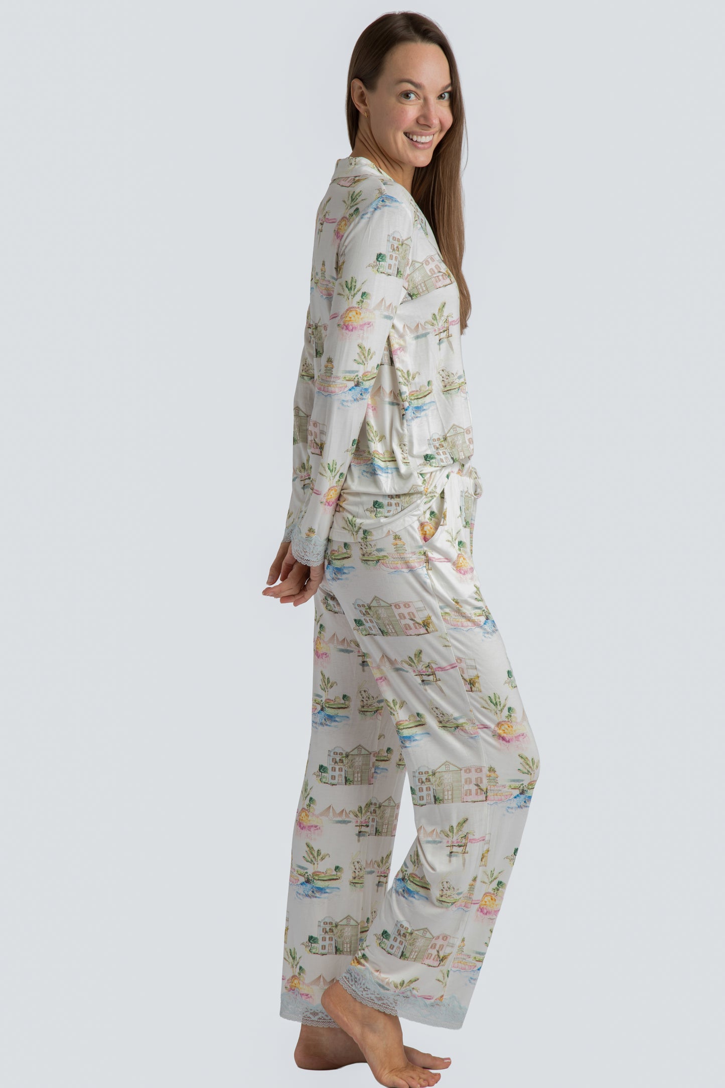 I Love Charleston Lace PJ Set - Rainbow Row Print