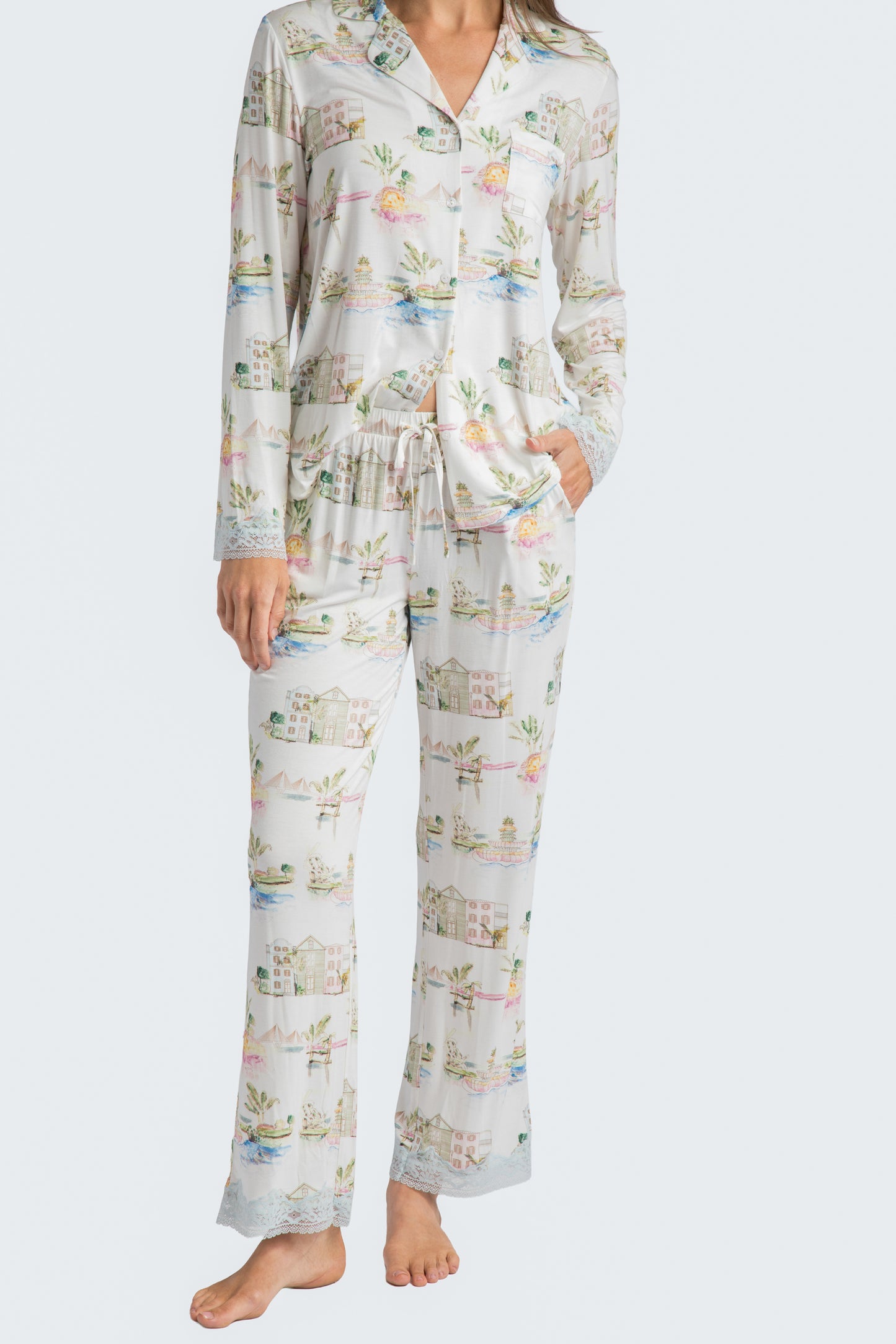 I Love Charleston Lace PJ Set - Rainbow Row Print