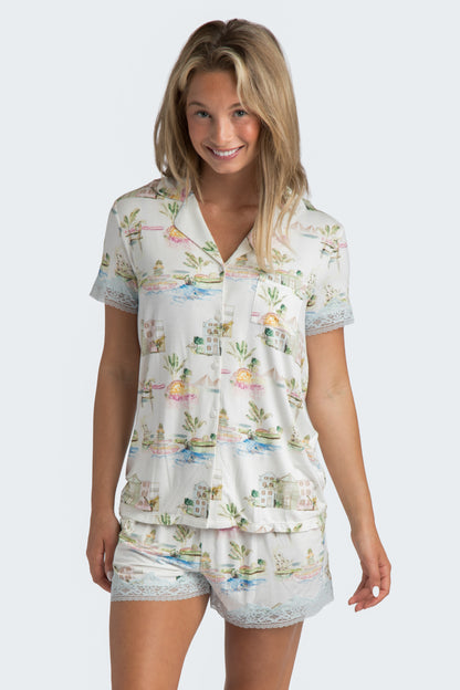 I Love Charleston Lace Short Set - Rainbow Row Print