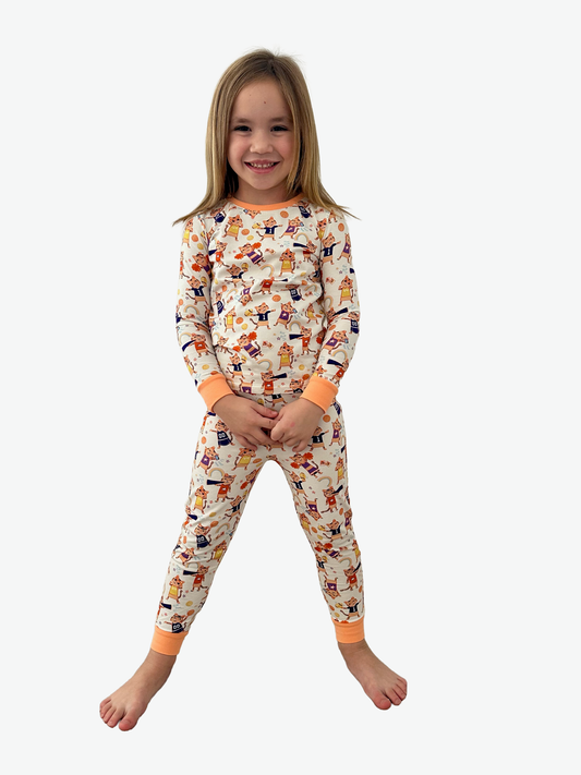 Tiger Life Organic Cotton Knit Youth Pajama Set | Orange & Purple