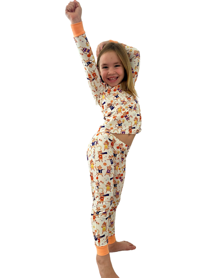Tiger Life Organic Cotton Knit Youth Pajama Set | Orange & Purple