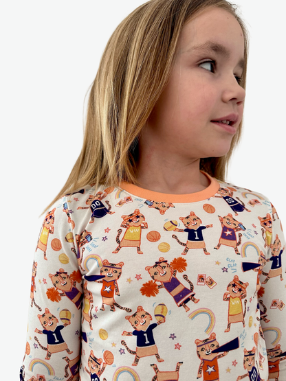 Tiger Life Organic Cotton Knit Youth Pajama Set | Orange & Purple