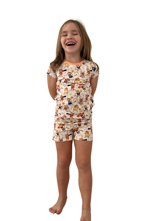 Tiger Life Organic Cotton Knit Youth Pajama Short Set | Orange & Purple