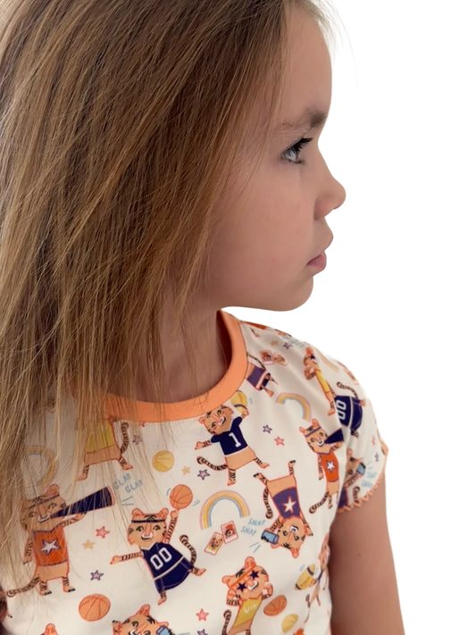 Tiger Life Organic Cotton Knit Youth Pajama Short Set | Orange & Purple