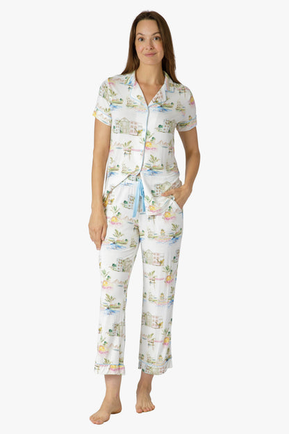 I Love Charleston Knit Button Down SS Top and Crop Pant Set - Rainbow Row Print