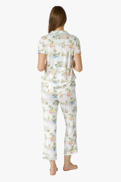 I Love Charleston Knit Button Down SS Top and Crop Pant Set - Rainbow Row Print
