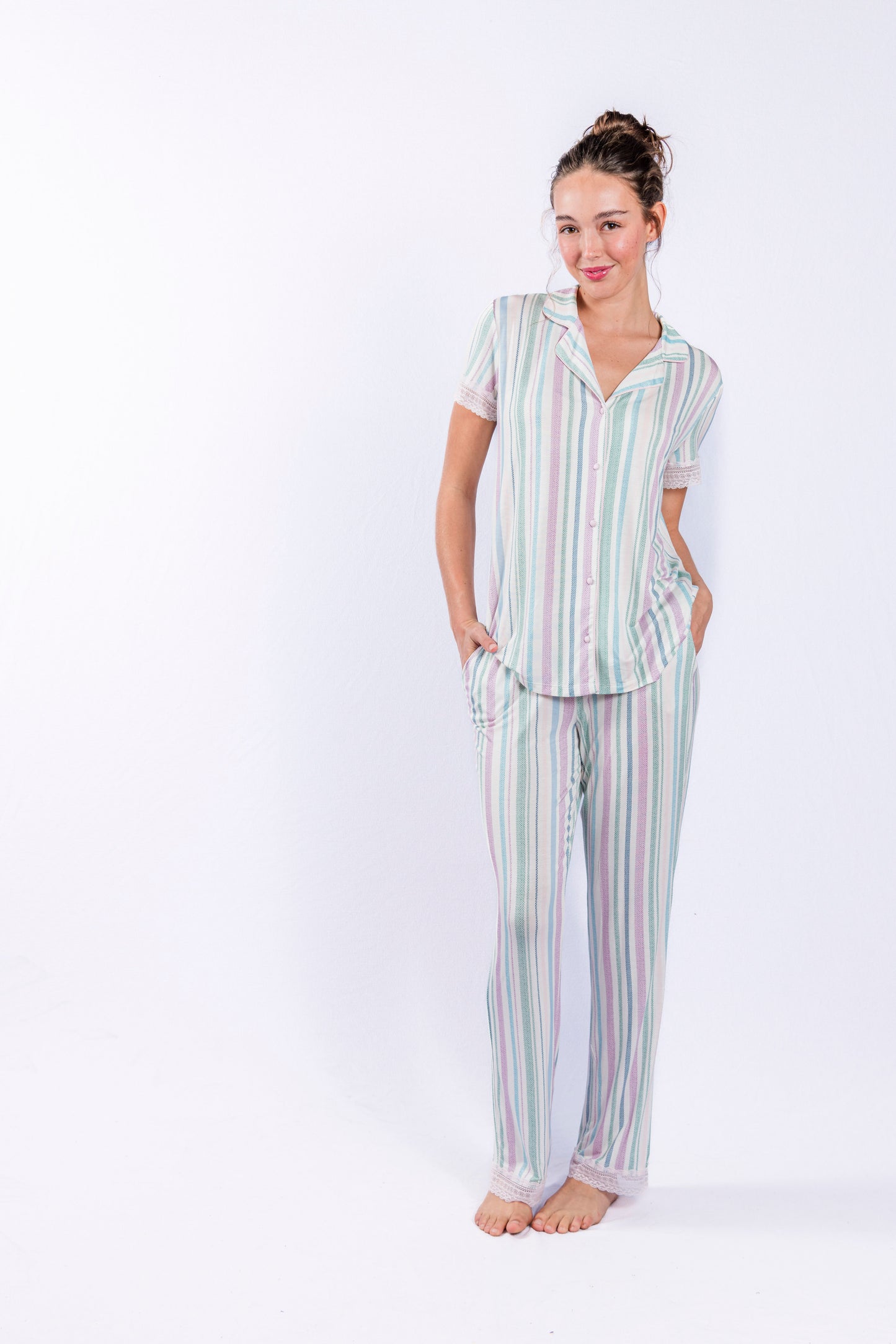 Imbali Stripe Button Down Pant Set