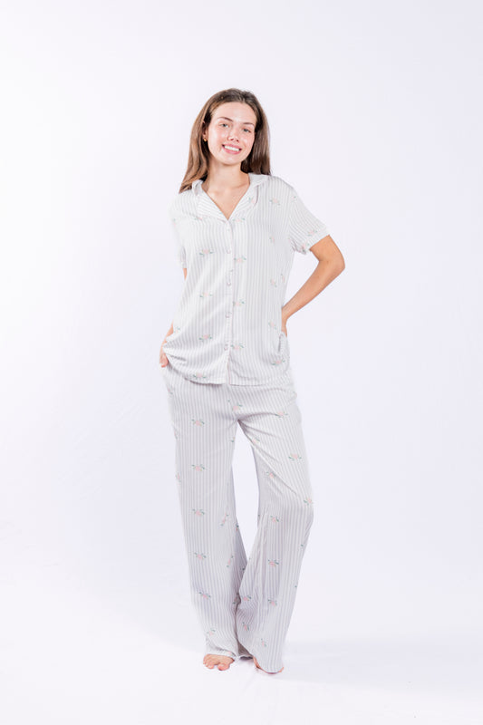 Protea Jacquard Short Sleeve Button Down Pant Set