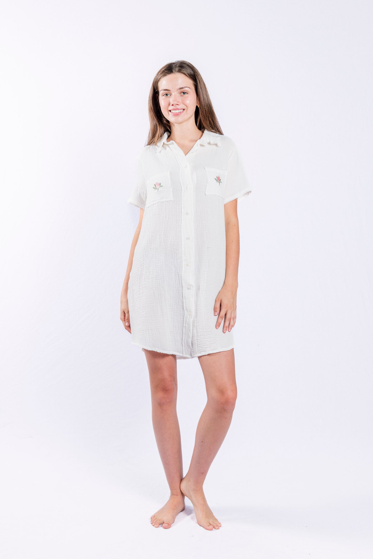 Protea Gauze Button Down Shirt Dress