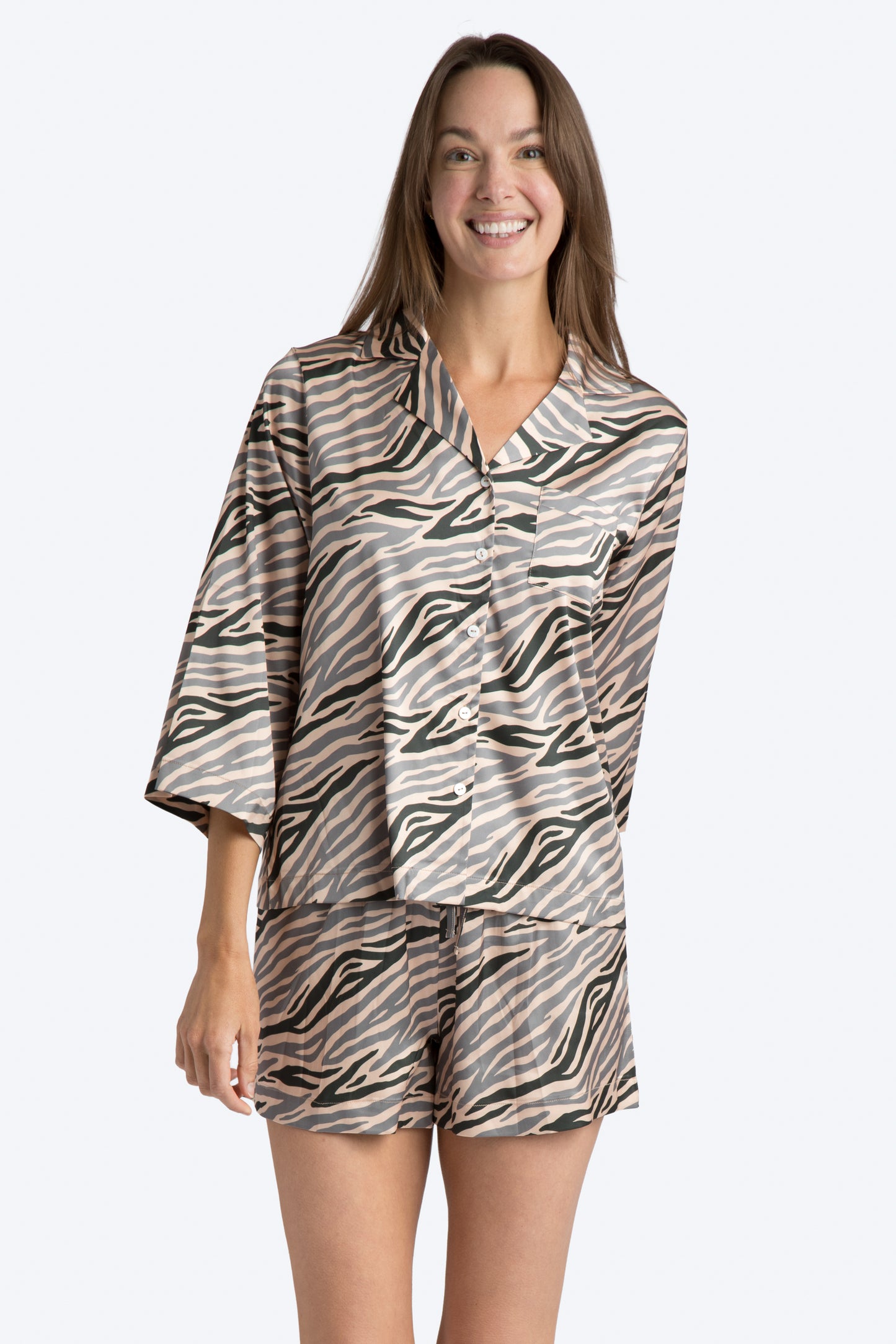 Into The Wild Satin Crop Sleeve Short Set