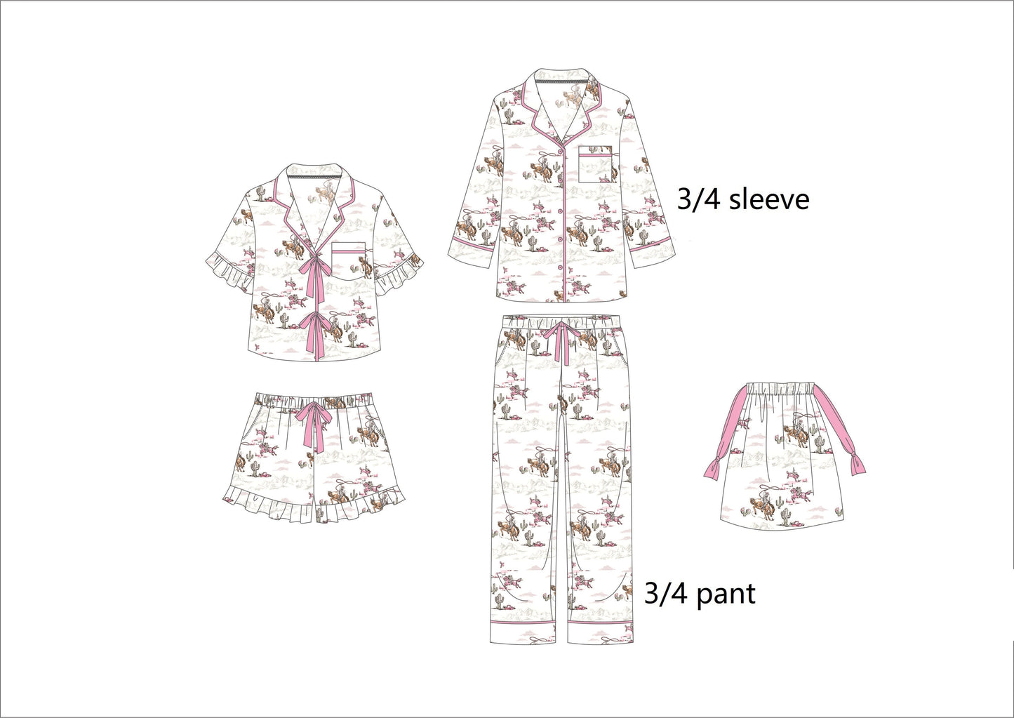 Lasso Lady Crop Sleeve Crop Pant Set - Western Pajamas