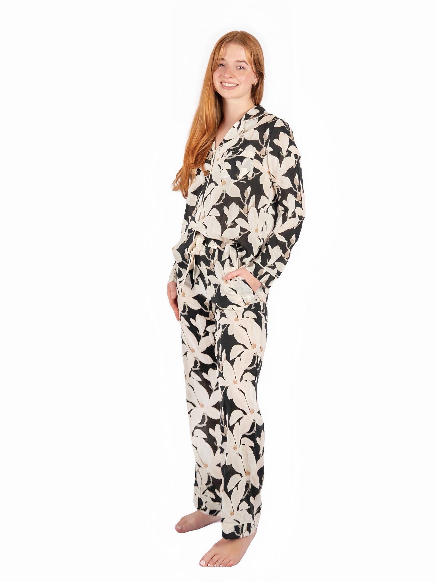 Midnight Magnolia Button Down Pant PJ Set