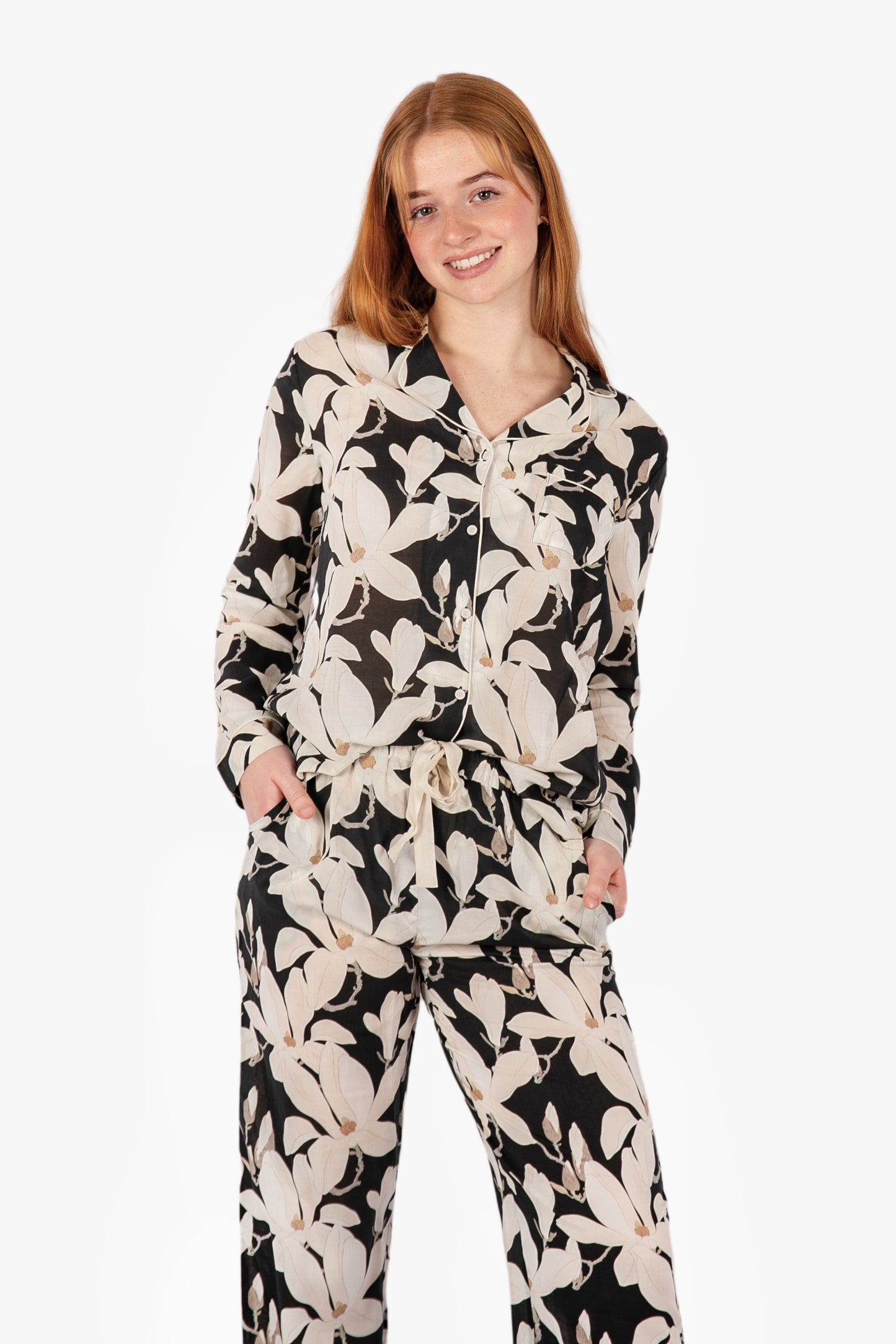 Midnight Magnolia Button Down Pant PJ Set