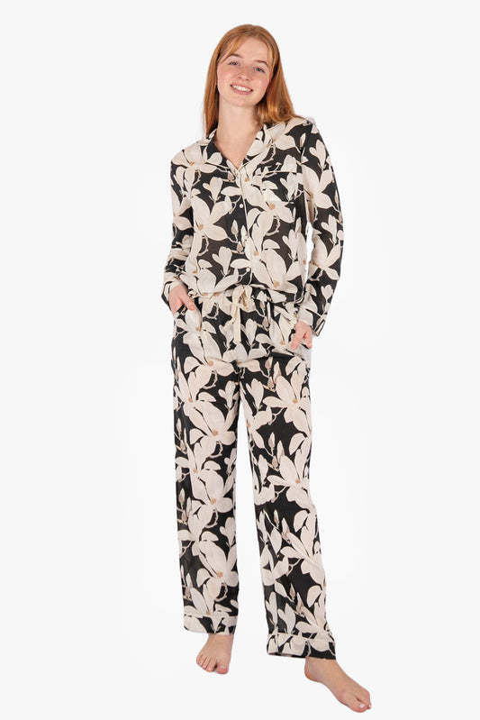 Midnight Magnolia Button Down Pant PJ Set